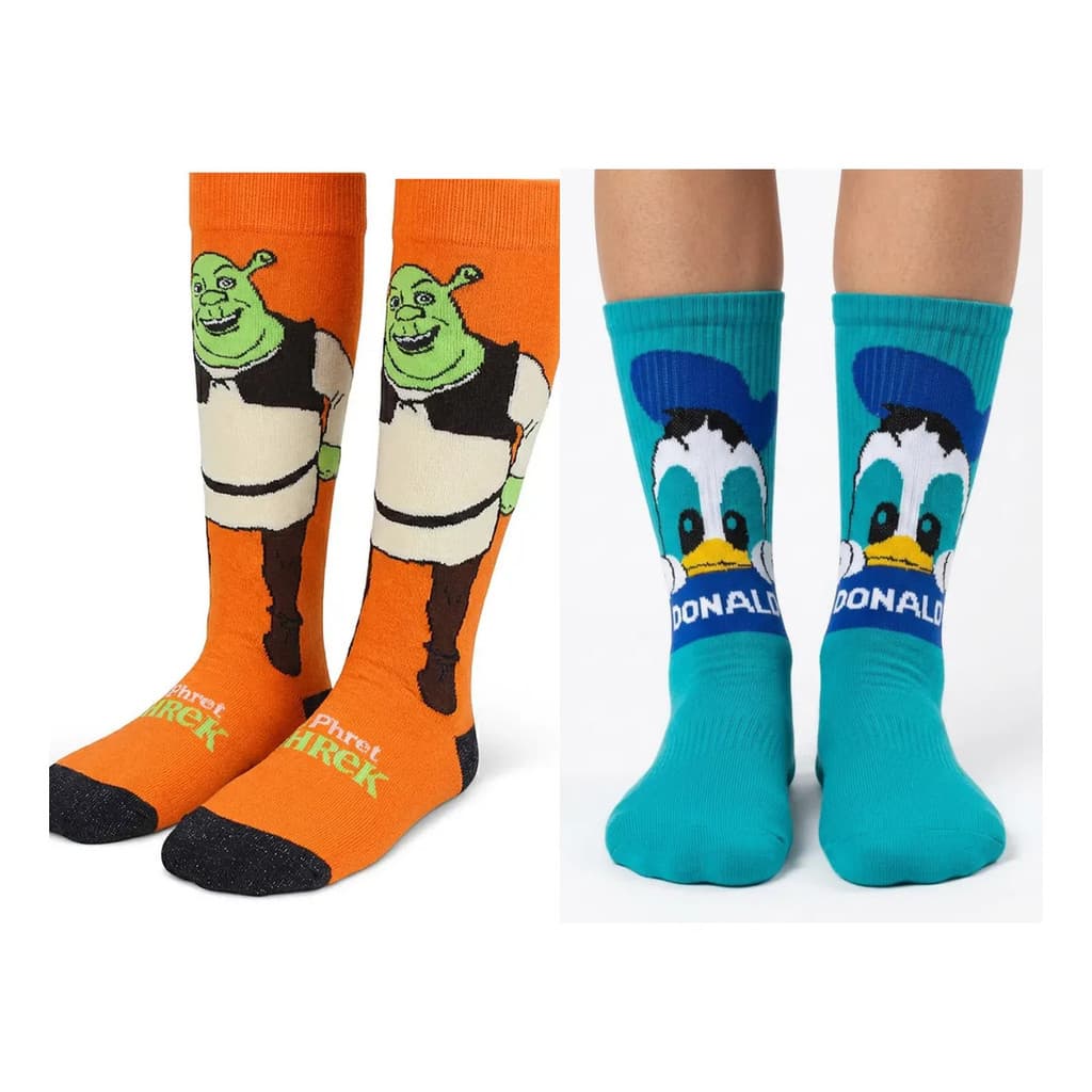 Kit 2 Meias Shrek Pato Donald Estampadas Personagens