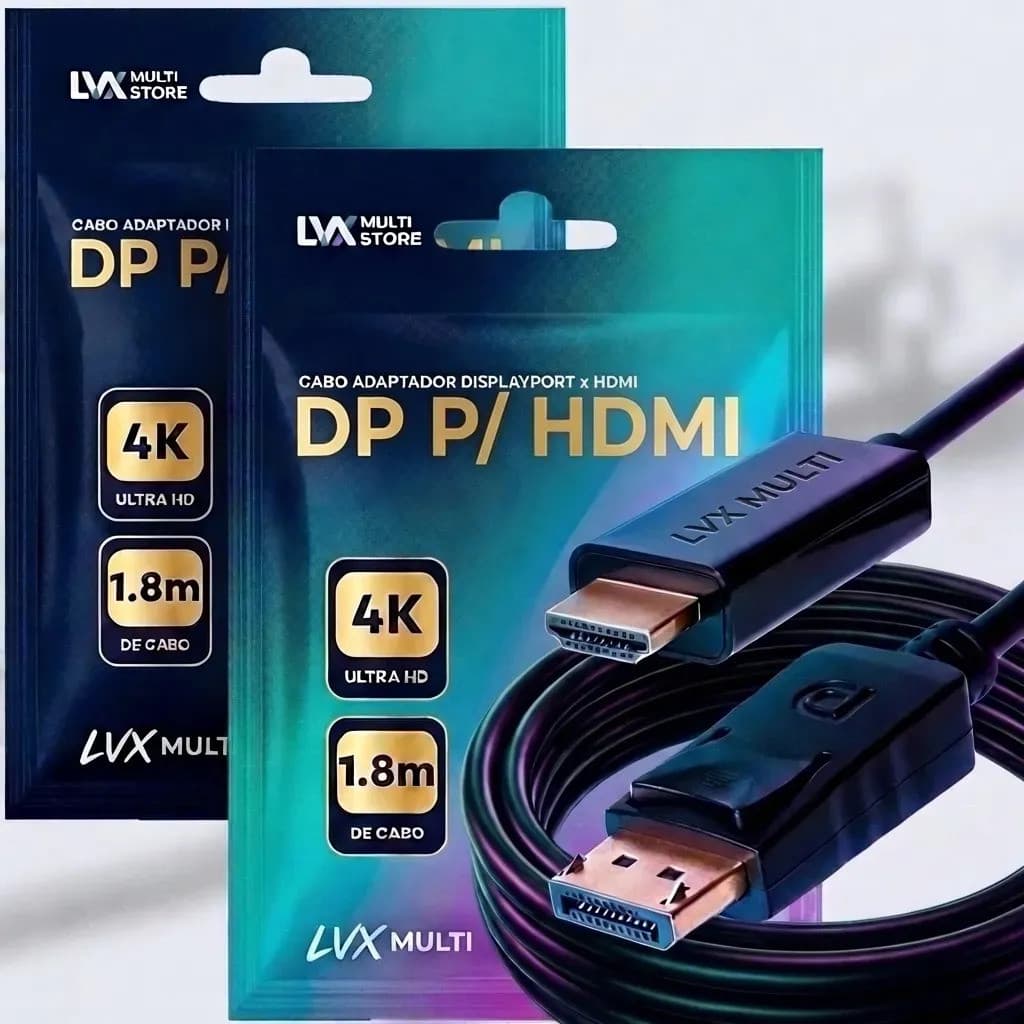 Cabo Adaptador Displayport Para Hdmi 4k 240hz 1.8m Gamer Pc Tv Notebook - Lvx Multi