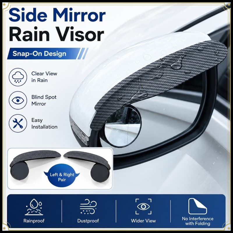 Espelho Lateral Universal Do Carro Chuva Sobrancelha Com Ponto Cego Ajustável Convexo Fibra De Carbono Snap-On Viseira P