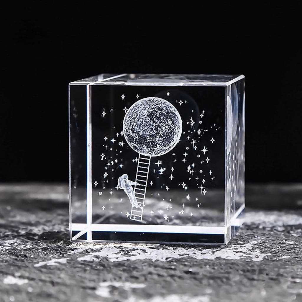 Lua 3D em Cubo de Cristal, Presente Decorativo em Cristal de Quartzo Gravado a Laser, Modelo de Estátua Gravado a Laser
