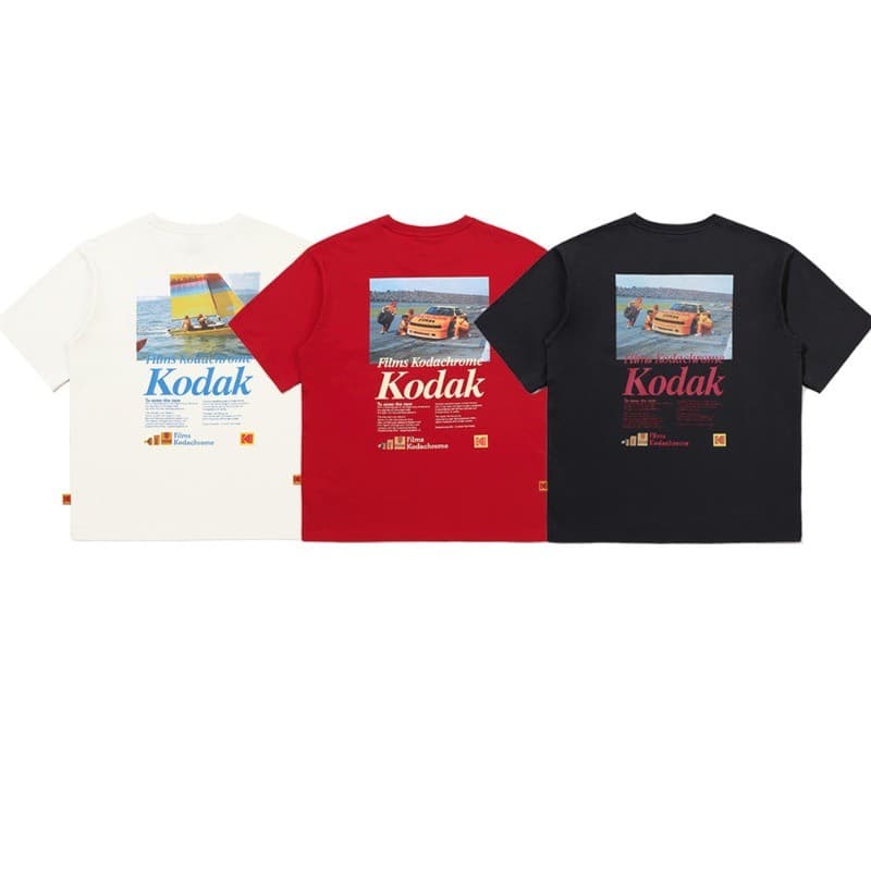 KODAK Nova Gola Redonda De Manga Curta 100 % Algodão Macio Premium Camiseta Masculina E Feminina Versátil Top 0731