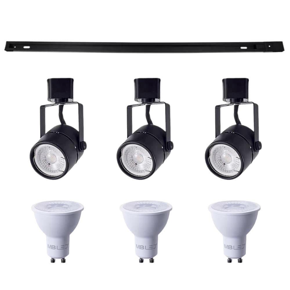 Kit Trilho 1M + 3 Spots Classic Preto + 3 Lâmpadas GU10 6W - Nordecor 6000k (Branco Frio)