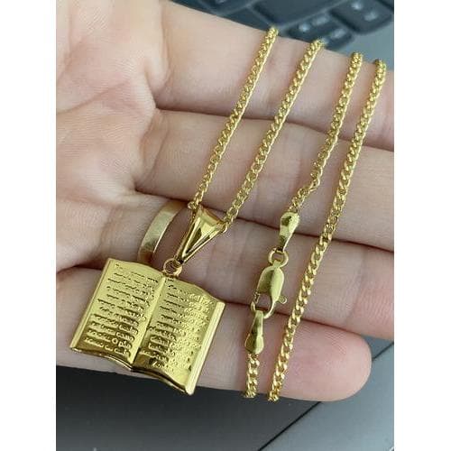 Corrente Masculina Grumezinha 2mm Com Pingente Bíblia Banhados a Ouro