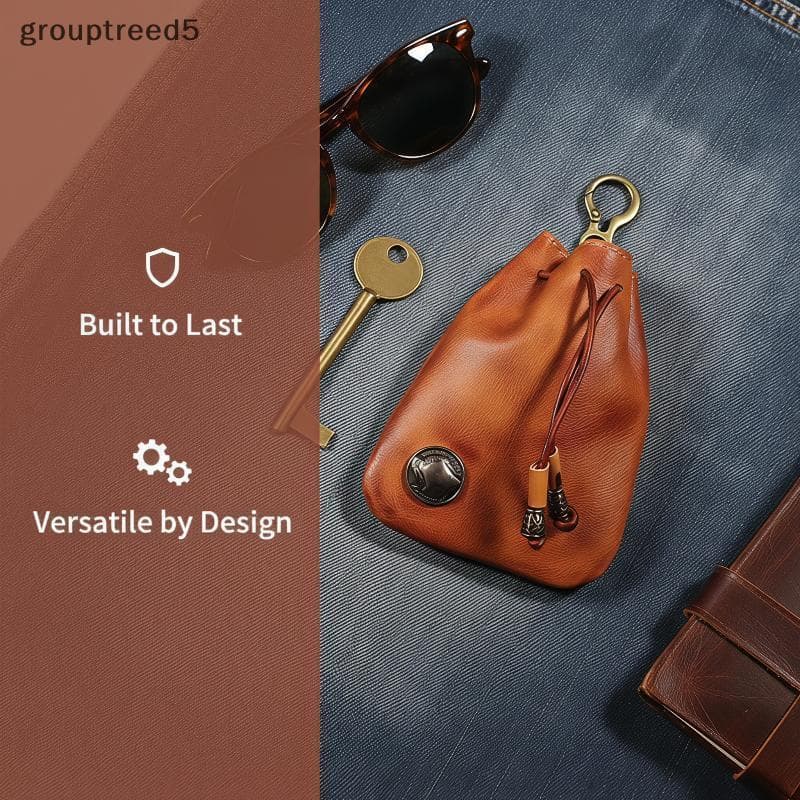 grouptreed5 Bolsa De Moedas De Couro PU Com Cordão , Design Vintage , Gancho De Metal Resistente , A Arranhões , Pequena