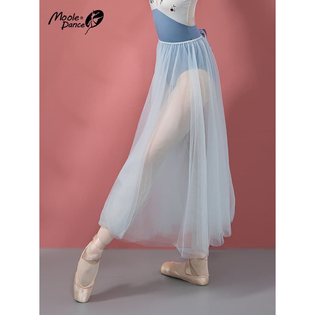 Pequena jasmim Ballet saia Semi-transparente longa gaze saia dupla camada adulto feminino traje de dança prática Co