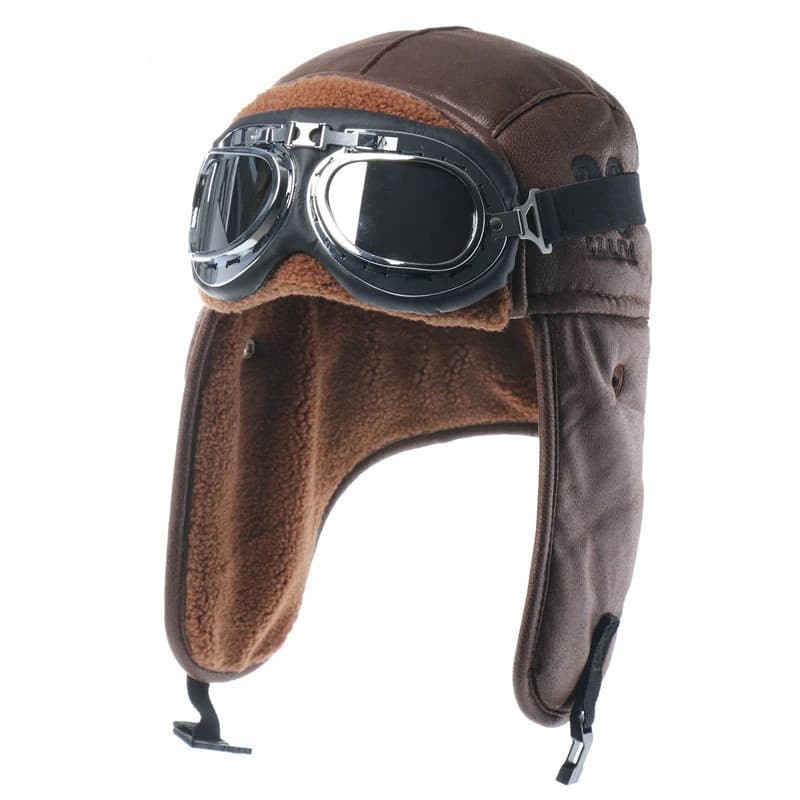 Chapéu Bomber De Inverno Masculino Com Óculos Para Motocicleta Ao Ar Livre À Prova De Vento Quente Pele Sintética Piloto