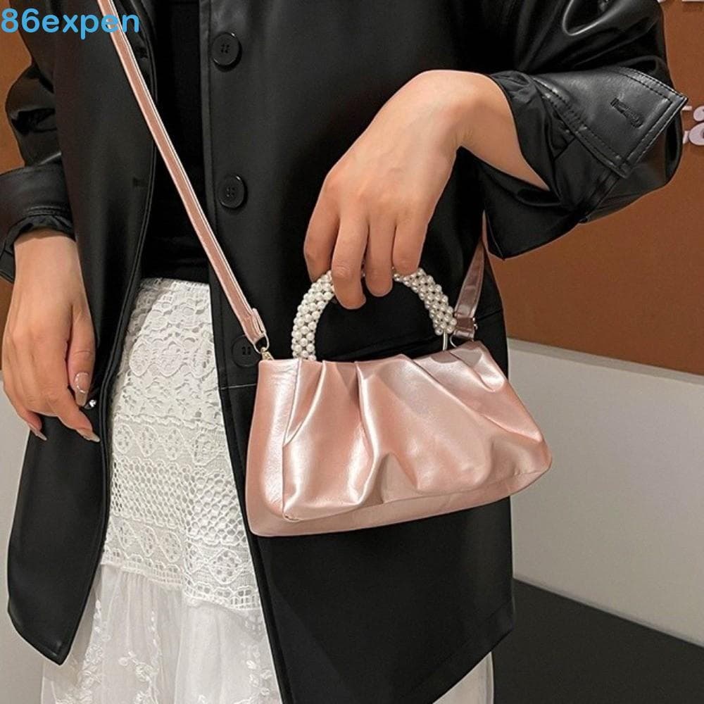 EXPEN1 Bolsa De Pérola , Nuvem De Imitação De Cor Sólida Crossbody De Couro PU Enrugado Portátil