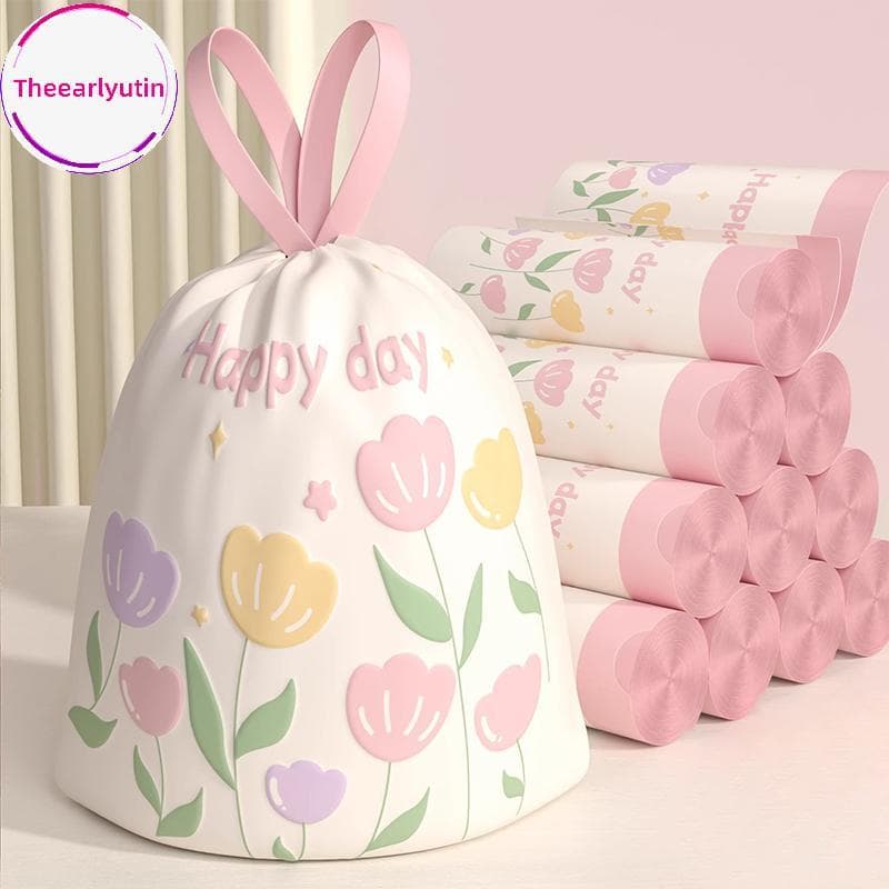 theearlyutin Impresso Thiened Portátil Saco De Lixo Dos Desenhos Animados Casa Cozinha Banheiro Descartável Cordão br