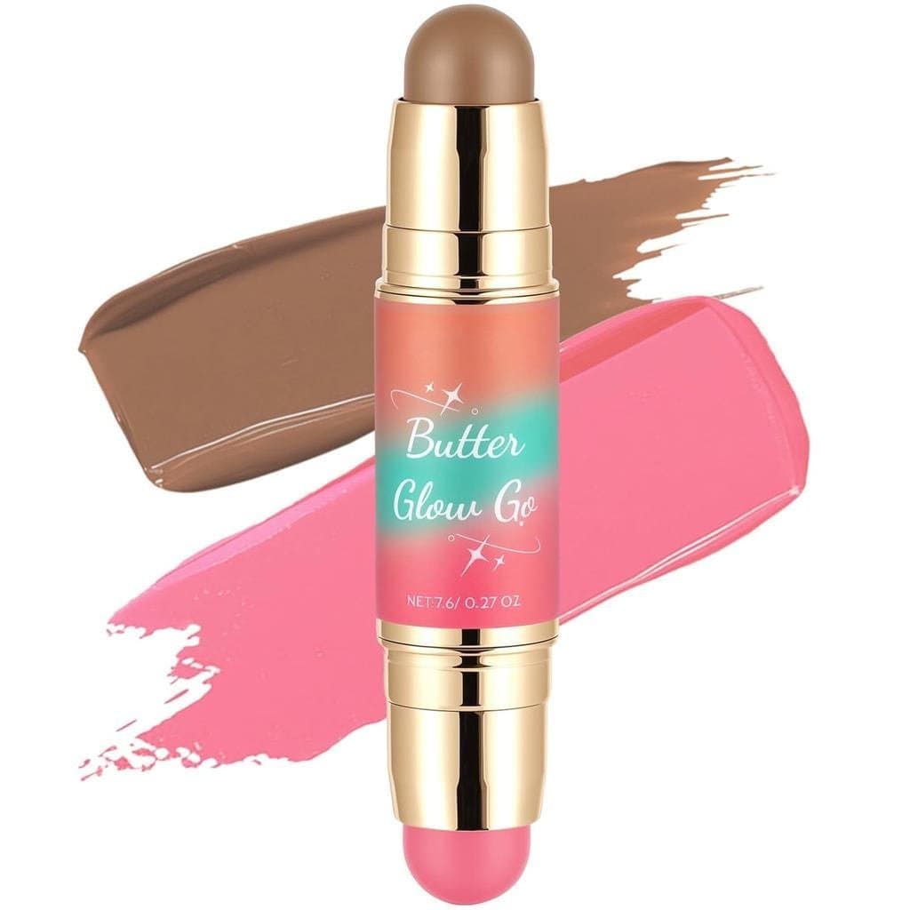 Bastão de blush e contorno de dupla ponta – um de maquiagem dois em um para o rosto e as bochechas, com uma fórm