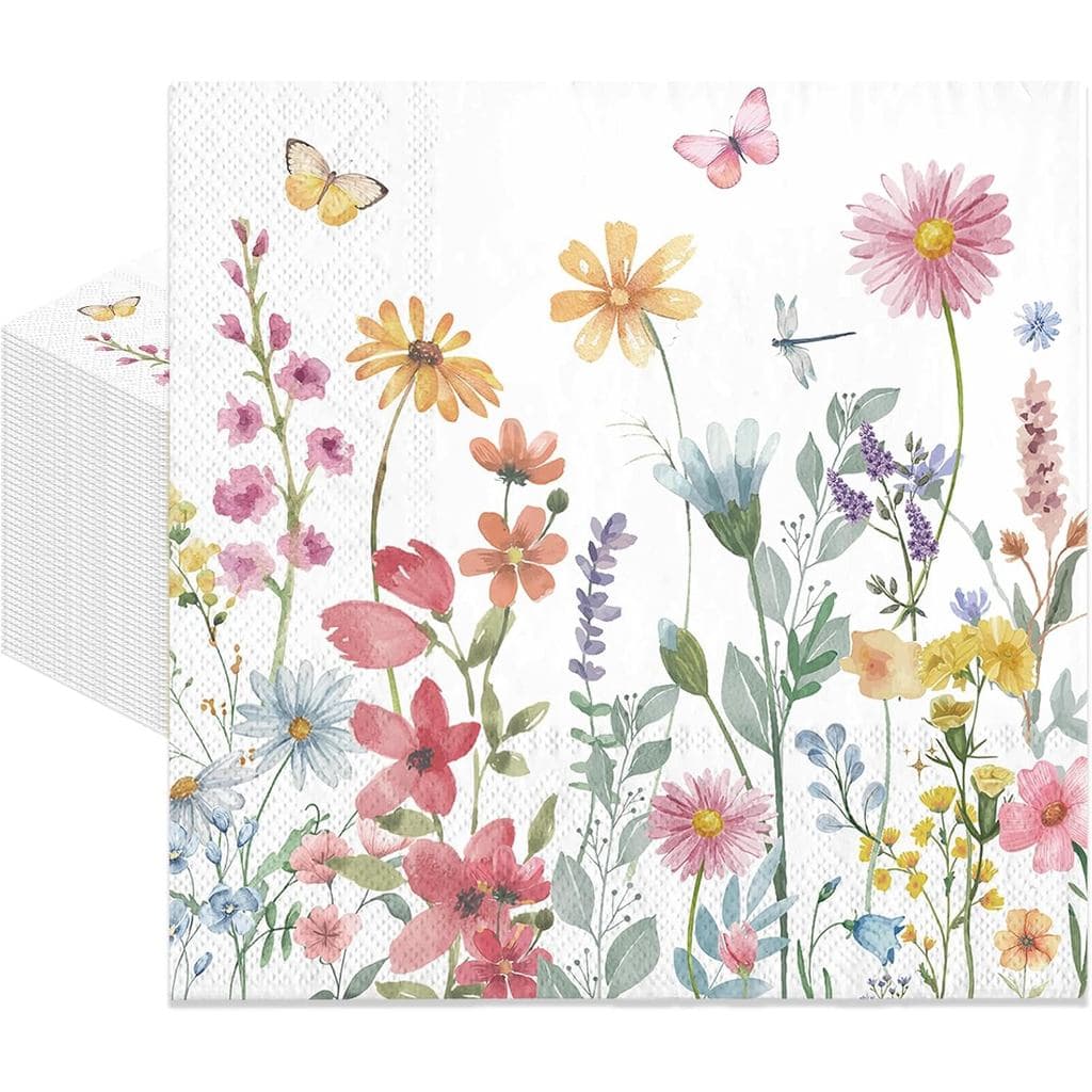 Pacote com 100 Guardanapos de Papel com Estampa de Flores da Primavera – 13 x 13 Polegadas, 2 Camadas, Descartáveis, par