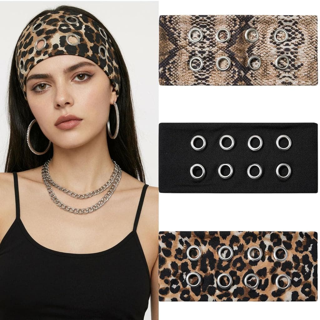 3 Faixas de Cabelo para Mulheres, Faixas de Cabelo com Design Vazado, Faixa de Cabelo Elástica Y2k, Faixa de Cabelo Larg