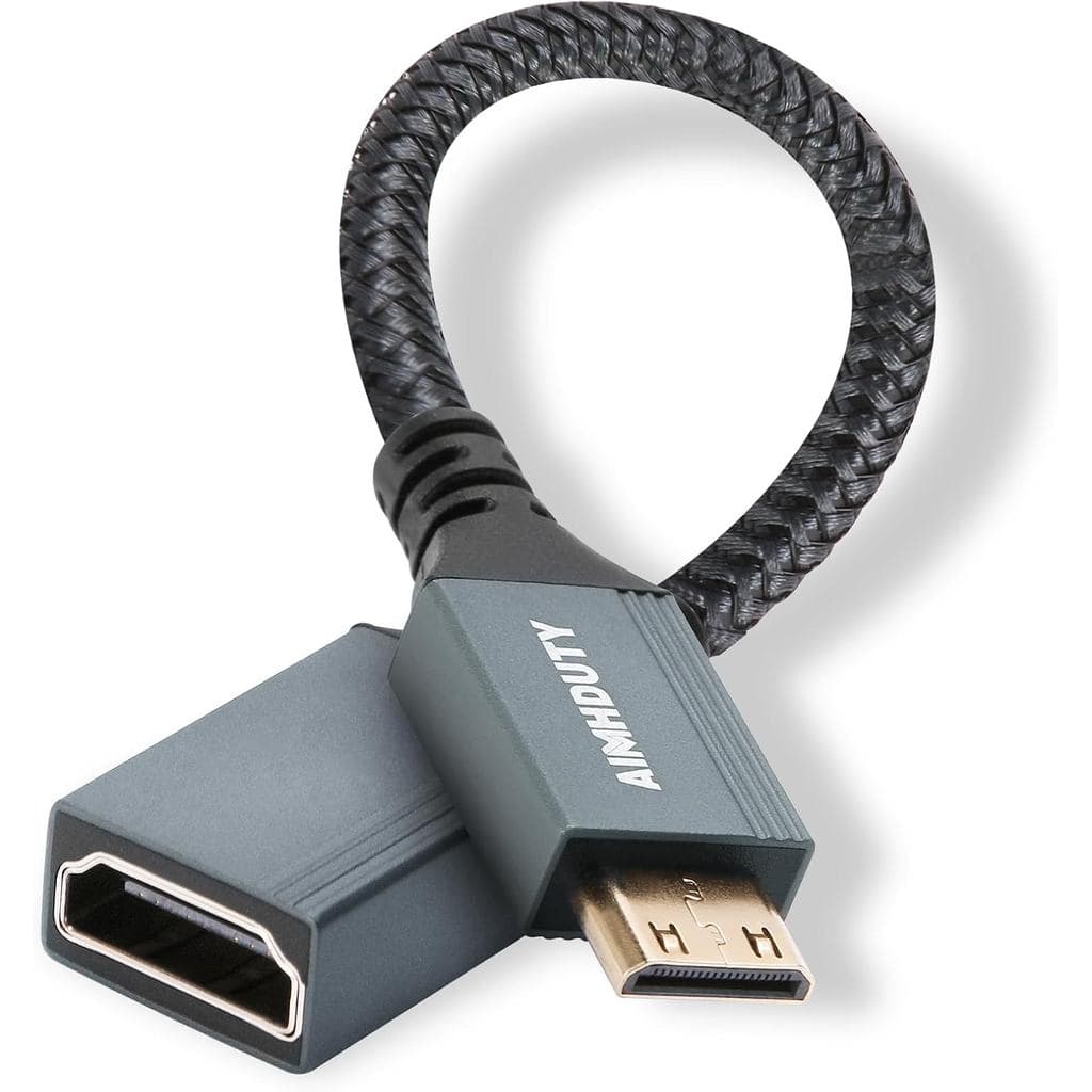 Adaptador Mini HDMI para HDMI 8K, Cabo Mini HDMI Macho para Fêmea, revestimento de nylon, carcaça de alumínio, supo