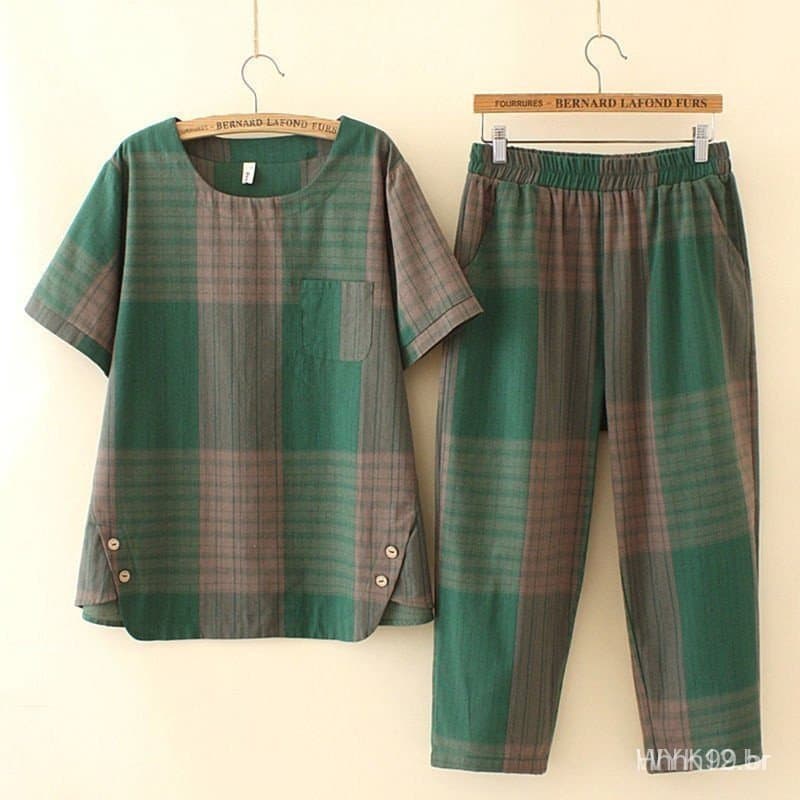 Conjunto Estampado Feminino, Malha Fresca para Idosos, Liganete Fresco, Shorts até o Joelho 2O7A