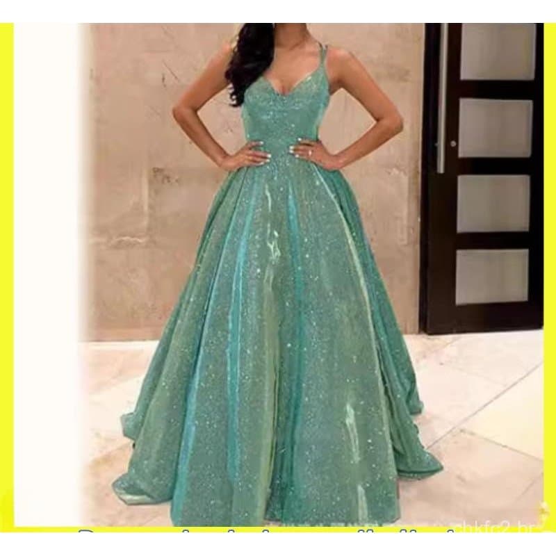 Novo tecido brilhante/vestido longo cinta fina/Prom1