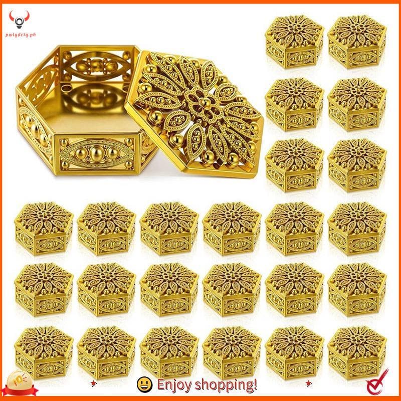 [edwiin77] Caixa Dourada Hexagonal 24 Peças Indiana Para Presentes De Retorno Pooja Recipientes Decorativos De Doces Oco