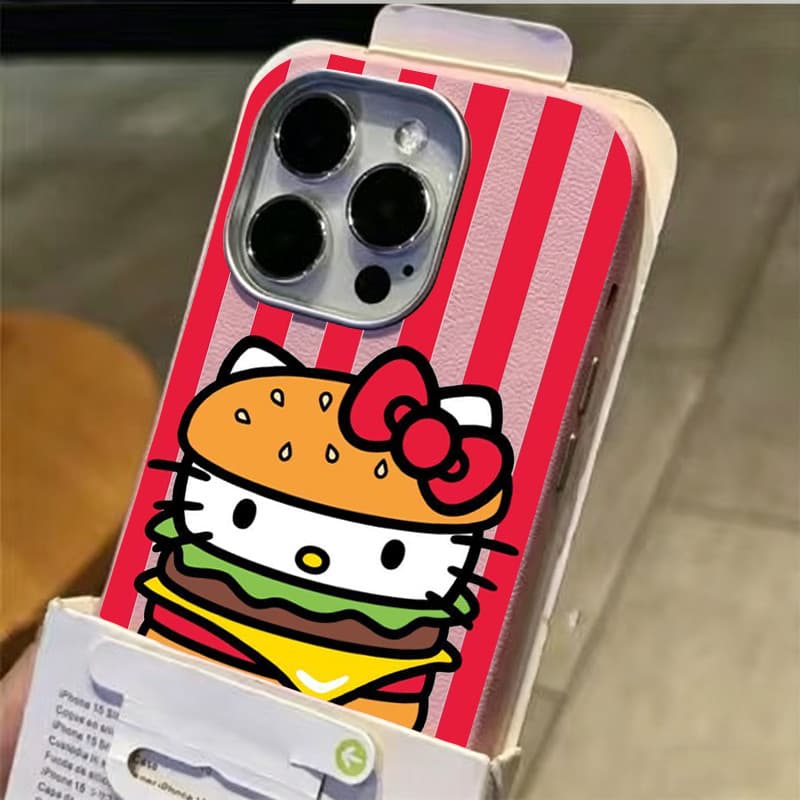Capinha para Apple 14/15/16/17 pro max capinha sanrio hello kitty hambúrguer borda macia tendencia