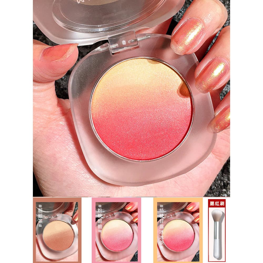 Influenciador estilo gradiente Blush alto brilho tudo-em-um placa Rouge genuíno Nude maquiagem sol vermelho feminino Nat