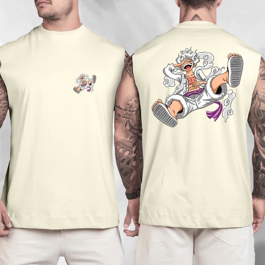 Camiseta Camisa Regata Oversized Streetwear 100% Algodão Estampada Luffy Gear 5 One Piece