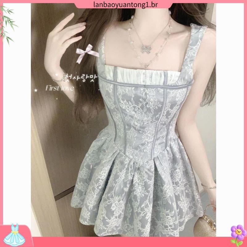 Francês novo estilo filha temperamento elegante requintado estilingue vestido quadrado pescoço cintura estreita princesa