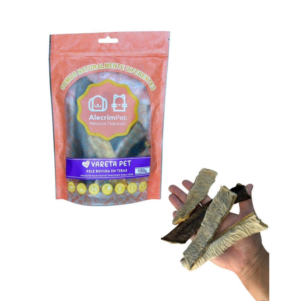 Mordedor Natural Para Cães Vareta Alecrim Pet Pele Bovina Tiras Petisco Natural Cachorro