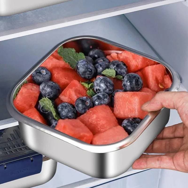 [aglanceofjinhui] Recipiente De Comida De Frutas Para Salada De Aço Inoxidável 316 Selado Anti-Gotejamento Lancheira De