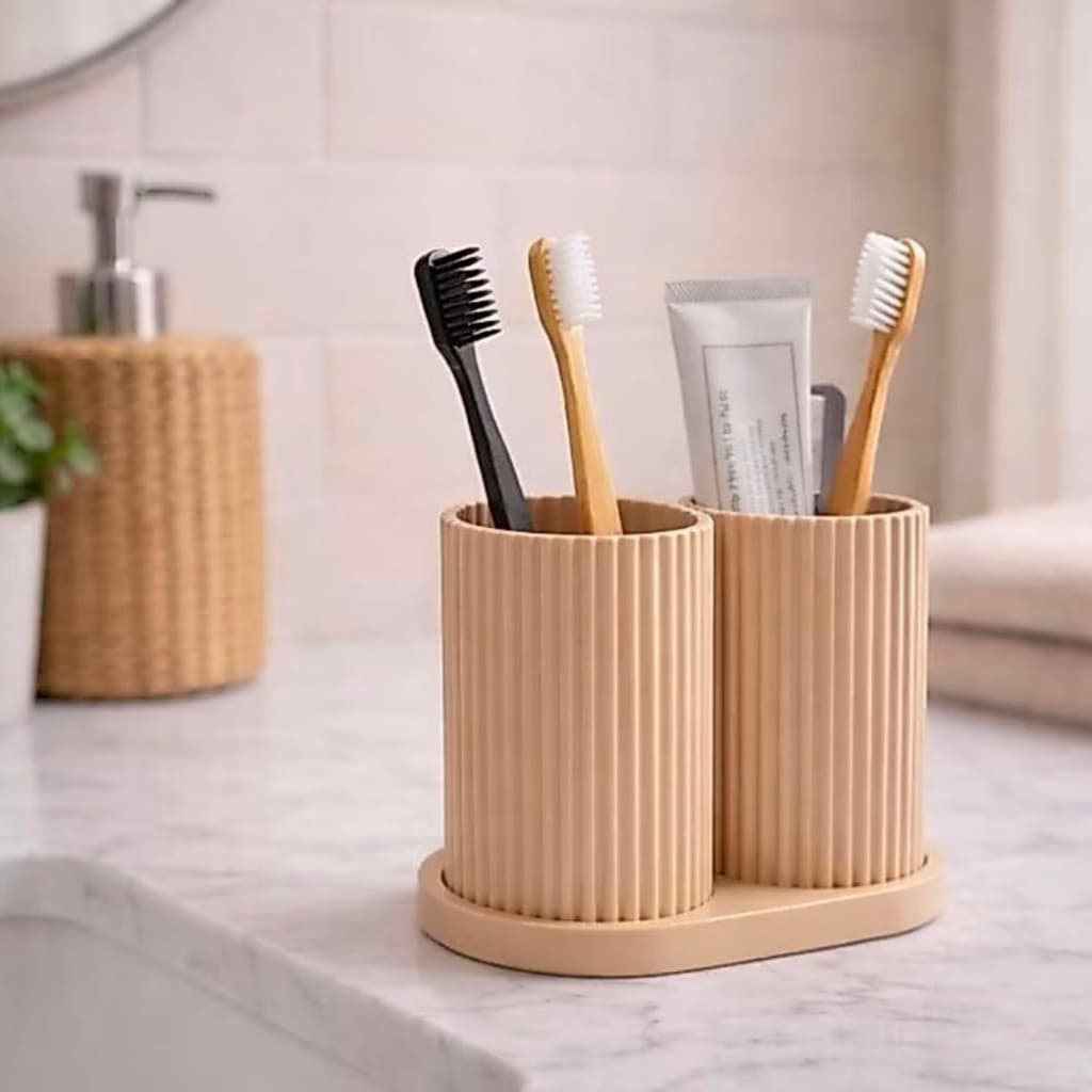 Conjunto Porta-Escovas de Dente Duplo Canelado Organizador para Banheiro em Impressão 3D