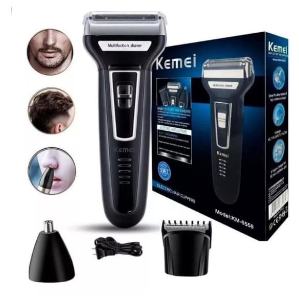 Máquina de Cortar Cabelo Barbeador Elétrico Aparador de Pelos Recarregável Kemei KM 3 x 1km-6558