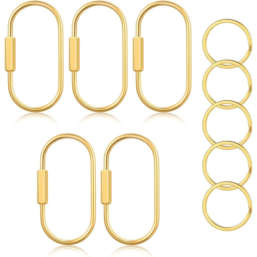 Argolas de Chave em Latão Dourado, Acessórios para Bolsas, Organizador de Chaves com Fecho de Rosca, Clipe de Mosquetão
