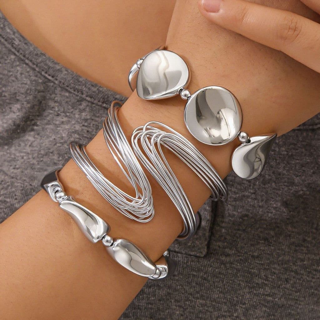 LATS Geométrico Exagerado Multi-Camadas Envolto Pulseiras Abertas Conjunto Para Mulheres Estilo Punk Pulseira Moda Jóias