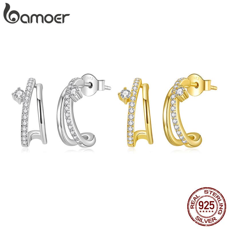 Brincos Antialérgicos de Duas Camadas em Prata Esterlina 925 Original com Moissanite da Bamoer, Presente de Joalheria SJ