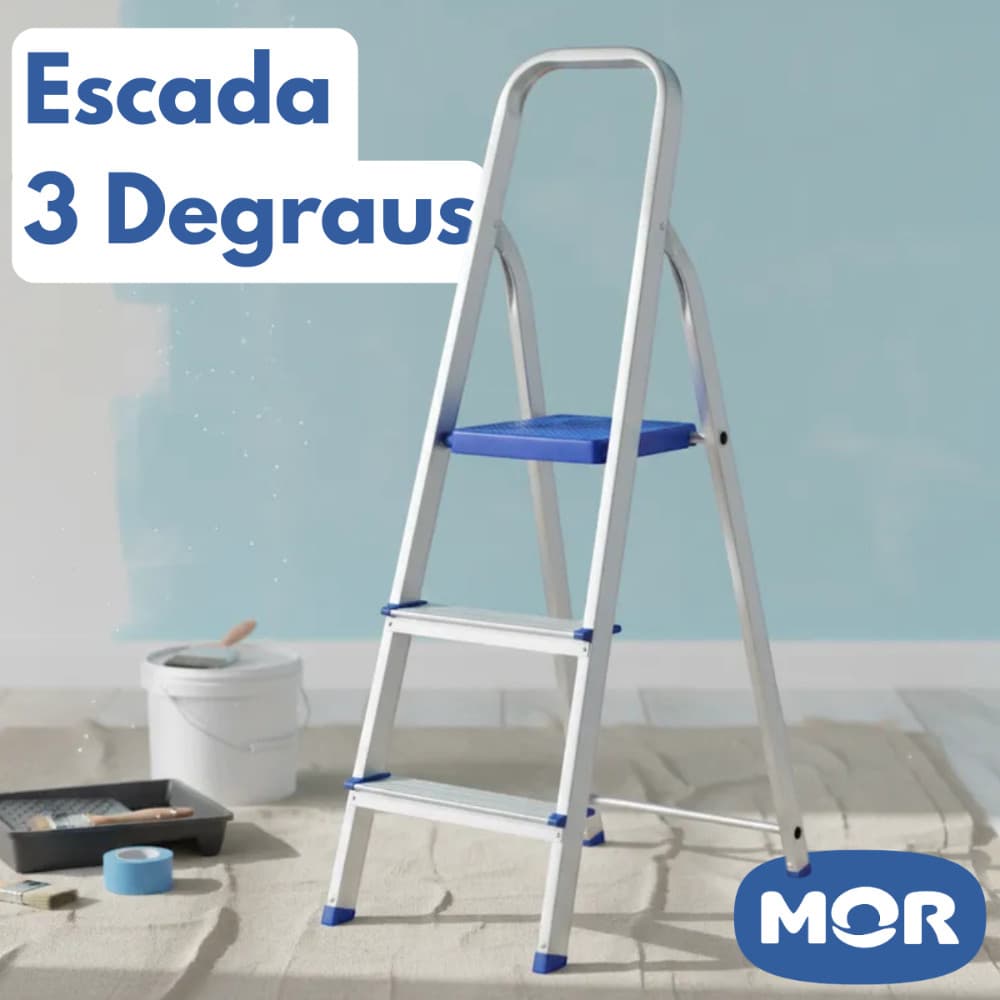 Escada De Alumínio 3 Degraus Mor Dobrável Leve Resistente