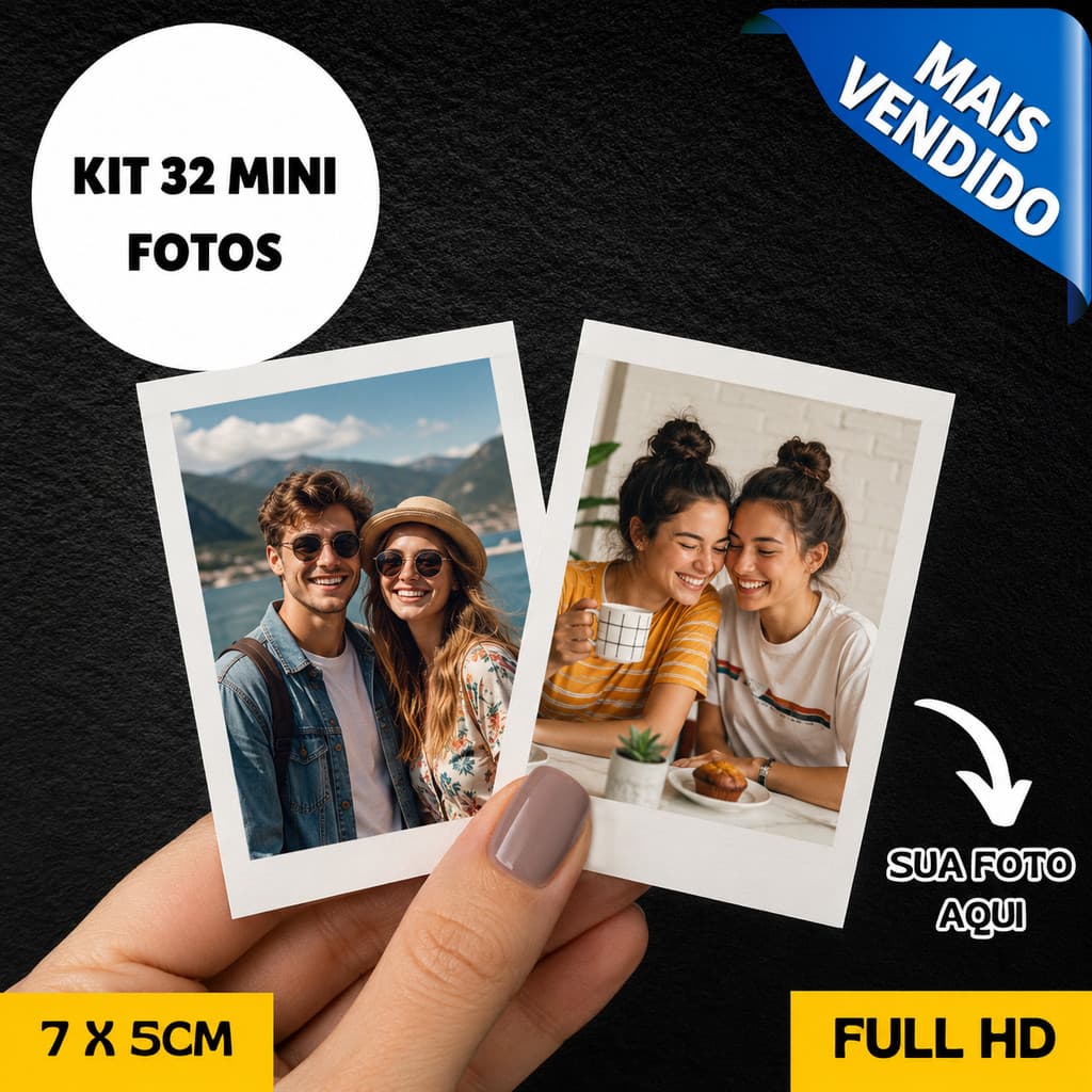 Kit 32 Mini Fotos Personalizadas Full HD para Capinha de Celular em Papel Fotográfico