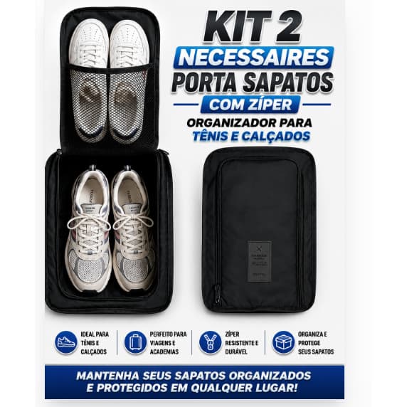 Kit 2 Necessaires Porta Sapatos com Zíper Organizador para Tênis Calçados Viagem Guarda Sapatos