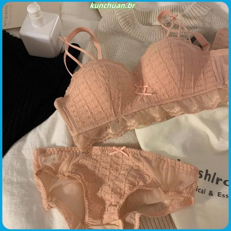 Novo estilo doce renda roupa interior feminina seios pequenos reunindo sem anel de aço confortável Anti-flacidez menina
