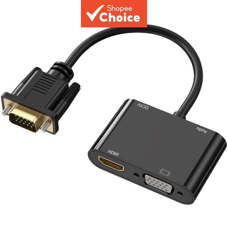 Adaptador VGA para HDMI compatível com conversor Dual Display 1080P HD Splitter com áudio para laptop, computador