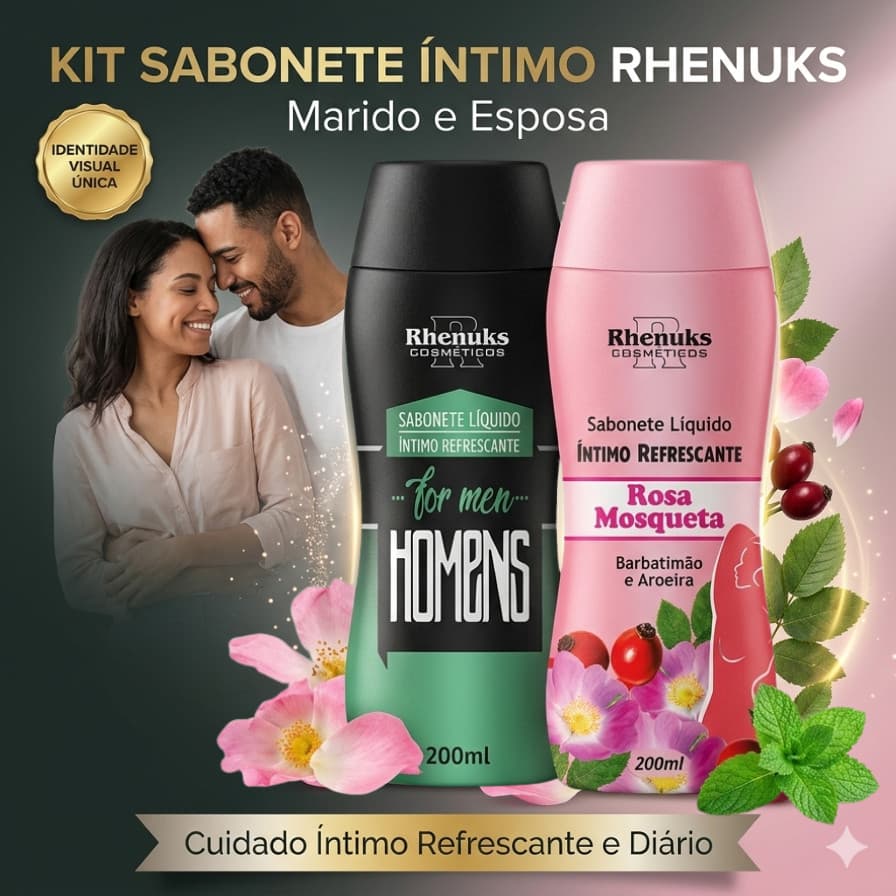 Kit Marido e Esposa Sabonete Íntimo Refrescante ( 1 Rosa Mosqueta + 1 For Mens ) 200ml cada- Rhenuks