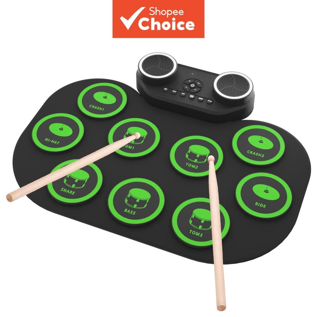 Conjunto De Almofada De Bateria Eletrônica Dobrável Portátil , Com Alto-Falante E Fones De Ouvido Integrados , De 10 Hor