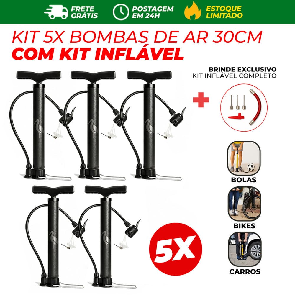 5 Bomba Manual de Ar 30cm com Bico Para Moto Bike Bola