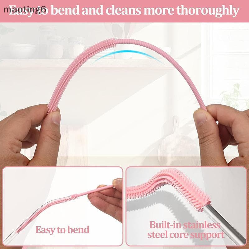 Escova De Limpeza De Palha De Silicone Extra Longa De 9 Mm Limpador De Tubos Dobrável Reutilizável De 25 Cm