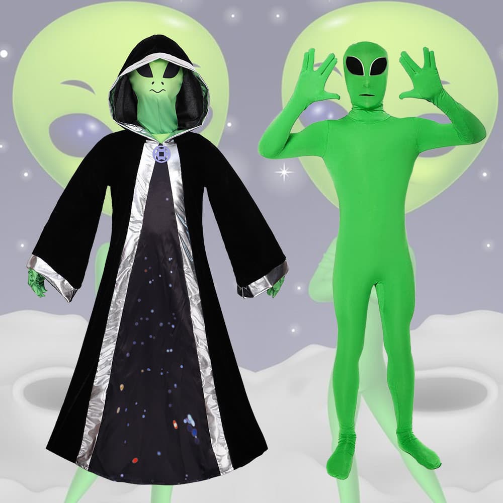 Halloween Verde Alienígena Mostrar cos Traje Meia-Calça De Uma Peça cosplay Capa