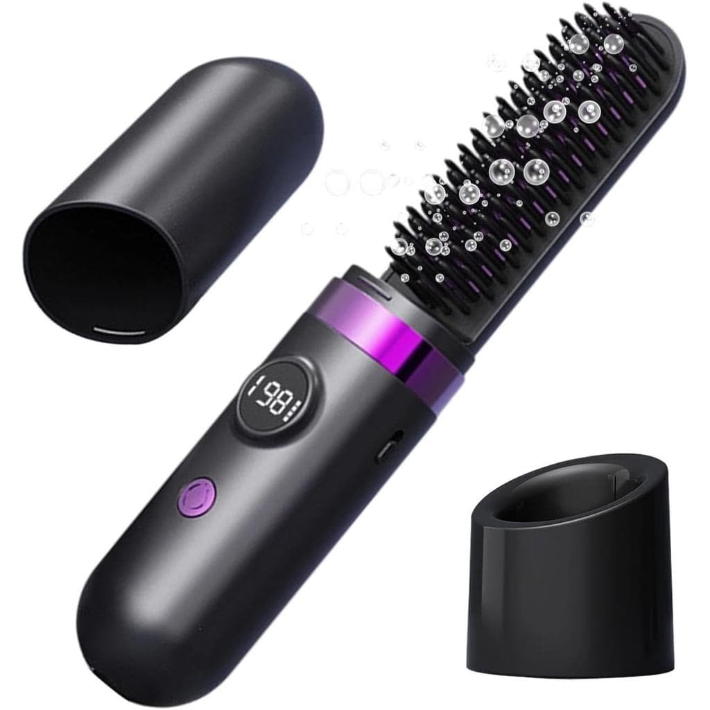 Alisador de cabelo feminino, 3 configurações de temperatura, sem fio, pente alisador, alisador de cabelo com íons negati
