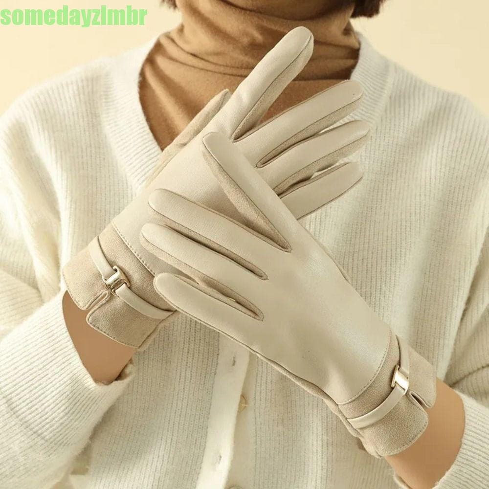 SOMEDAYZL0M Luvas De Tela Sensível Ao Toque , Couro Femininas À Prova D'água Com Dedos Inteiros Condução De Inverno De V