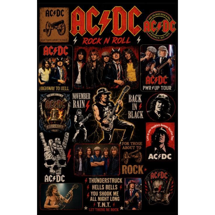 Adesivo Exclusivo DTF Rock ACDC Customize Termocolante Calça Jaqueta Camisa Pronto para Estampar