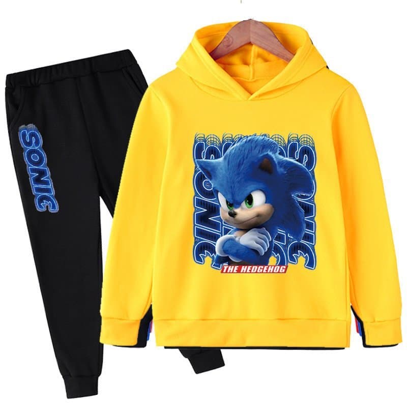 Meninos meninas outono inverno ternos crianças ouriço Sonic letras forro de lã moletom esportes roupas infantis de duas