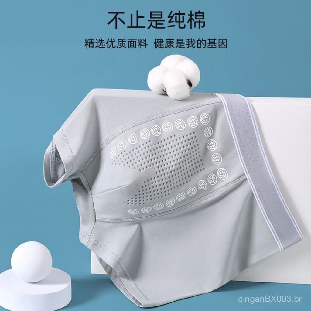 Cuecas Boxer Masculinas de Algodão Puro com Íons Negativos, Cintura Média, Virilha de Grafeno, 100% Algodão, Tamanhos Gr