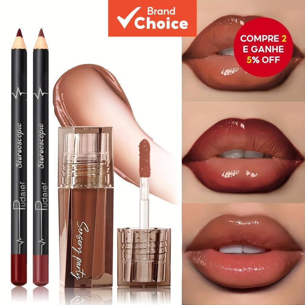 Pudaier Conjunto de 3 peças - Delineador labial matte à prova d'água de longa duração com brilho labial hidratante, 24