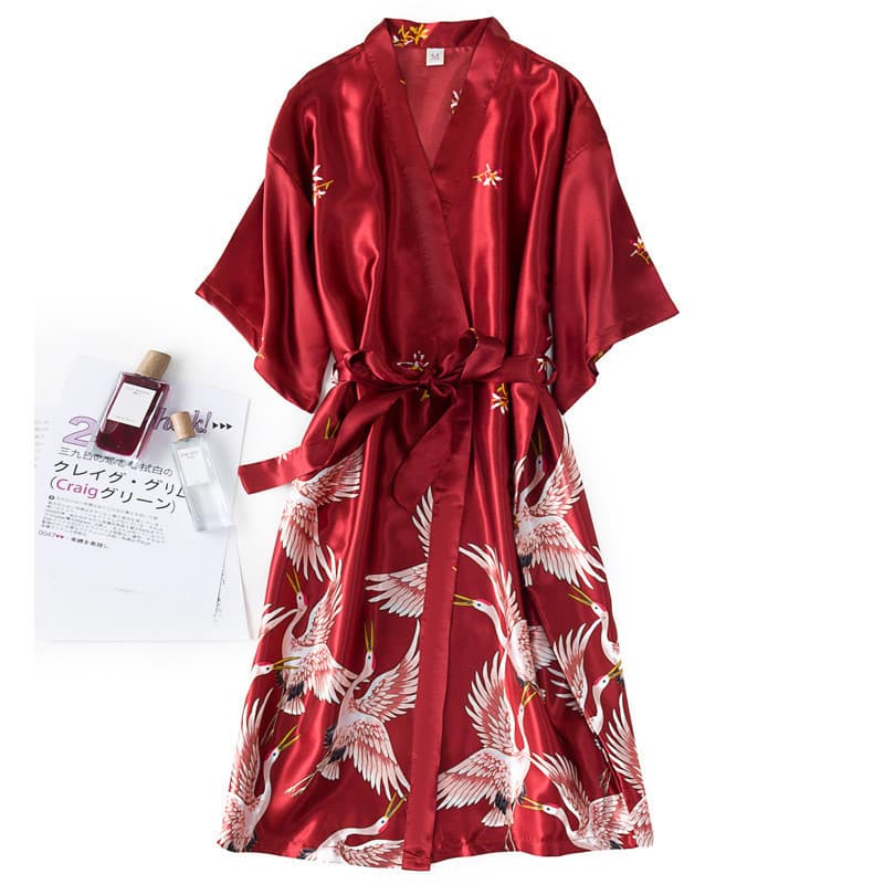 Pijamas femininos camisola de seda gelo manga média tamanho grande roupão simulação roupas de seda