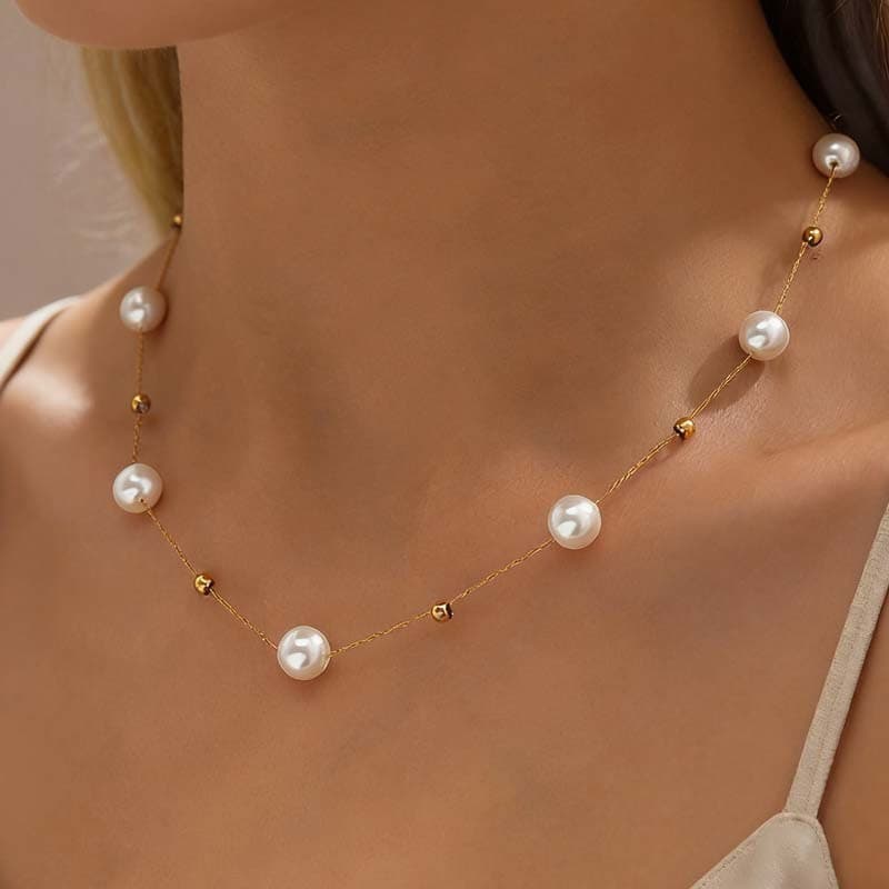Imitação de pérola colar feminino simples moda estilo legal bola de Metal colar acessórios feminino verão