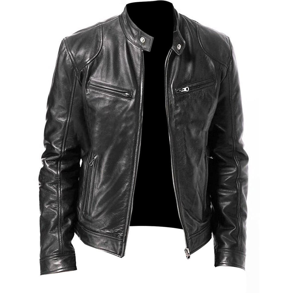 Jaqueta de Couro PU para Motociclistas Masculinos, Estilo Punk, com Gola Alta e Fecho de Zíper, Casaco Casual para Adole