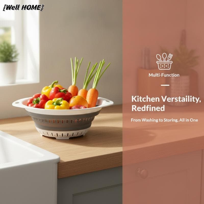 [Bem HOME] Cesta De Escorredor Dobrável De Silicone Resistente A Rasgos Coador De Lavagem De Frutas E Vegetais Para Uso